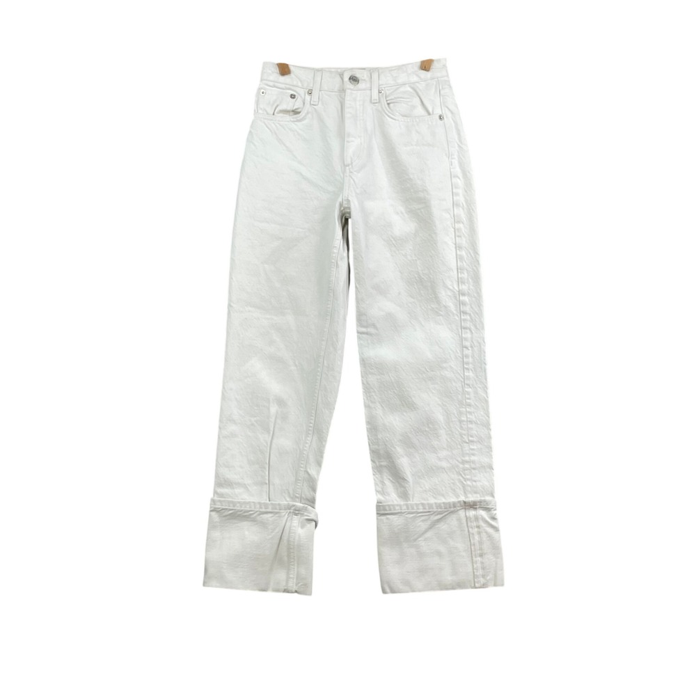 Zara Straight Leg‎ Jeans Womens 2 White Cuffed High Rise Denim Pants Academia